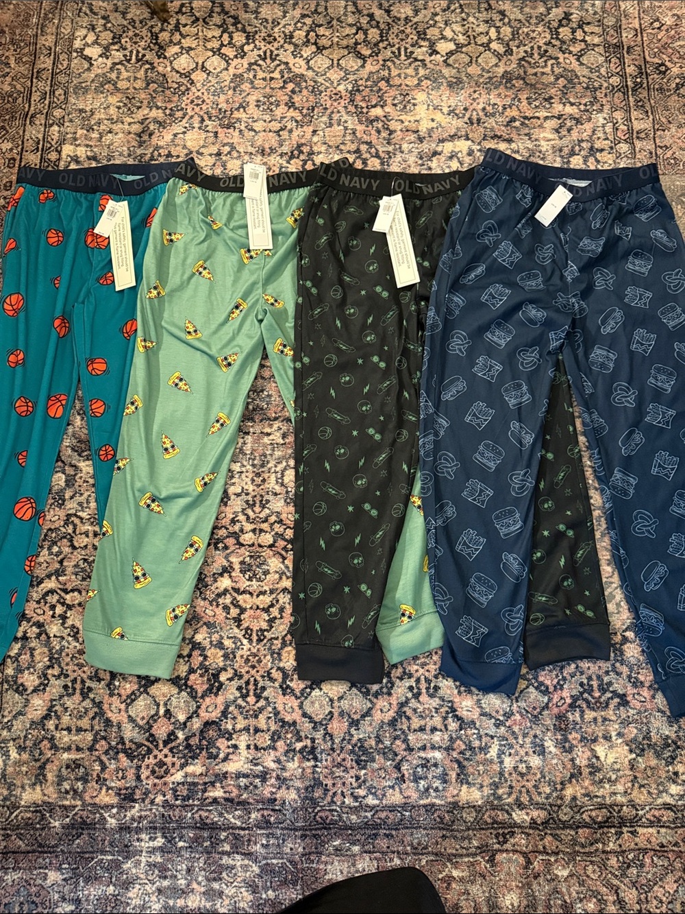 Old Navy Kids' 4-Pack Printed Pajama Pants - Teal, Mint, Black, Navy